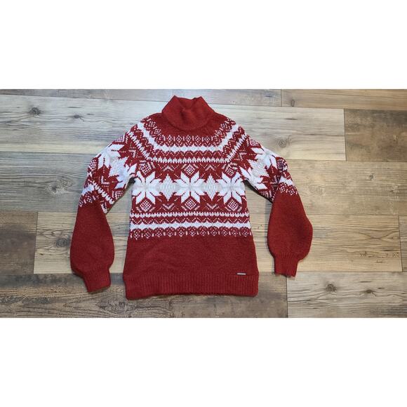 Abercrombie & Fitch Cardinal Fair Isle Snowflake Mock Neck Sweater Womens XS - Picture 1 of 8